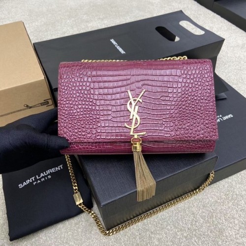 YSL KATE MEDIA CON NAPPINA IN PELLE LUCIDA STAMPA COCCODRILLO 377829 Bordeaux