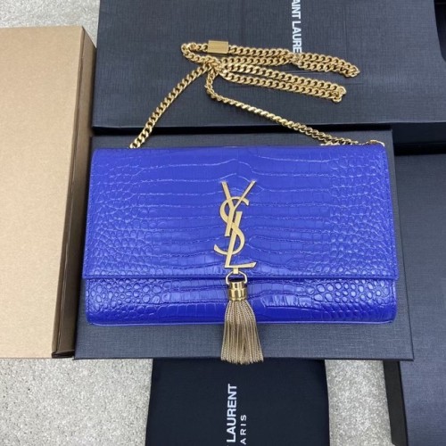 YSL KATE MEDIUM CON NAPPINA IN PELLE LUCIDA STAMPA COCCODRILLO 377829 blu