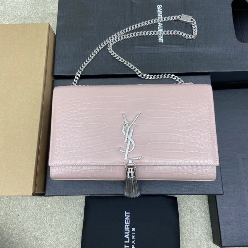 YSL KATE MEDIA CON NAPPINA IN PELLE LUCIDA STAMPA COCCODRILLO B377829 rosa