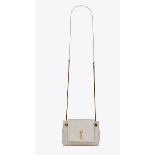 YSL MONOGRAM MINI NOLITA IN PELLE LAME 672738 BIANCO VINTAGE