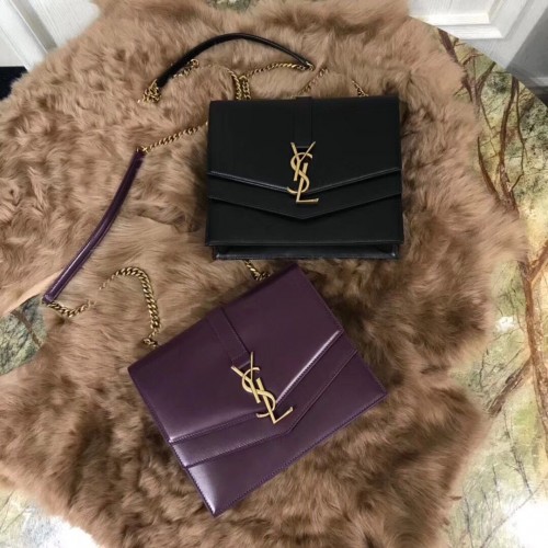 YSL Borsa Sulpice Media Con Catena In Pelle Bordeaux Y6253