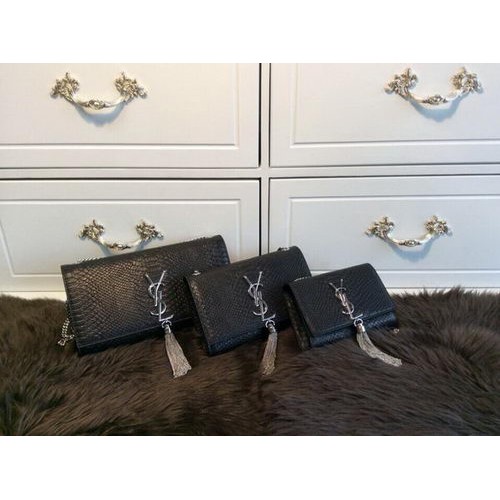 Borsa a tracolla YSL Monogramme in pelle di serpente Y31128 nera