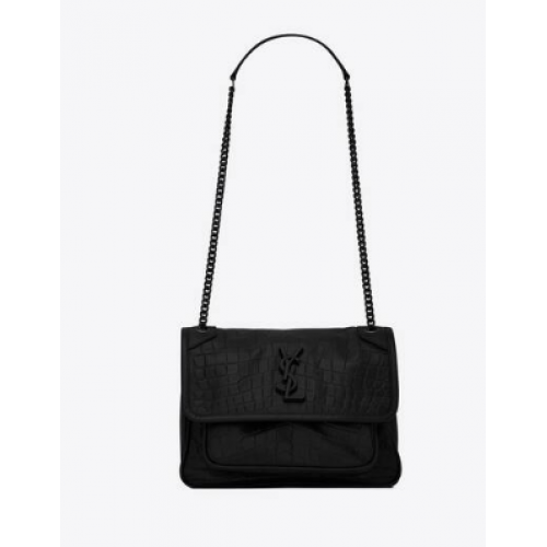 YSL NIKI MEDIUM IN PELLE DI COCCODRILLO STAMPATA 498894 nero