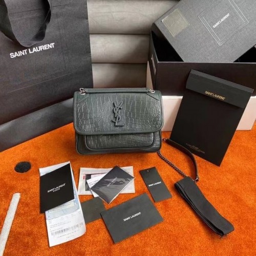 YSL NIKI BABY IN PELLE STAMPA COCCODRILLO 533037 DEEP GREEN