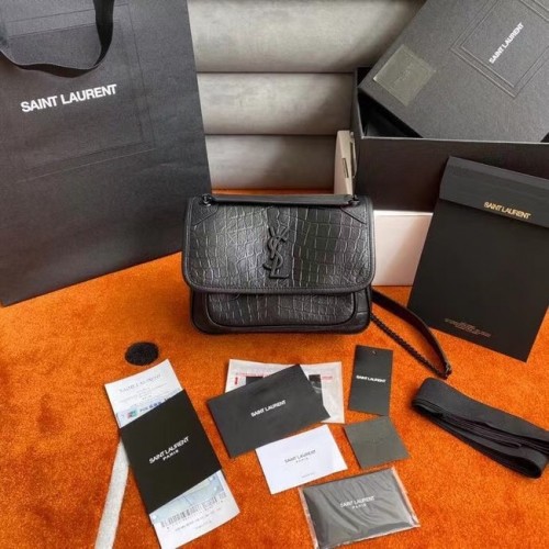 YSL NIKI BABY IN PELLE STAMPA COCCODRILLO 533037 nero