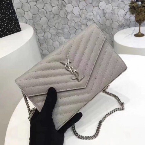 YSL WOC Classic Monogramme Flap Bag Modello Cannage Y1003 Grigio