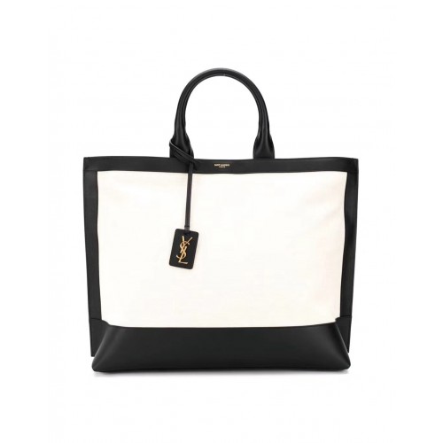 Yves Saint Laurent SHOPPING TAG IN TELA E PELLE Y615719 black&white