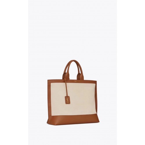 Yves Saint Laurent SHOPPING TAG IN TELA E PELLE Y615719 brown&white