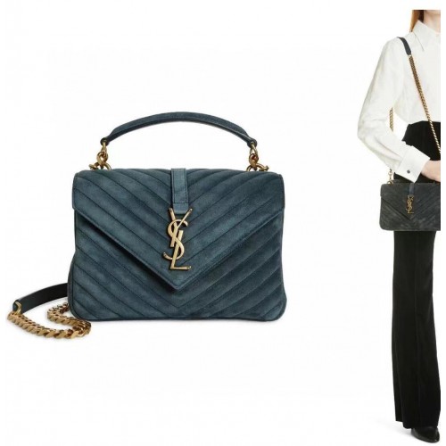 Yves Saint Laurent COLLEGE MEDIUM IN CAMOSCIO TRAPUNTATO 600279 blu