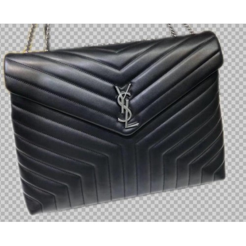 Borsa tote jumbo in pelle di vitello Yves Saint Laurent nera 464698 Hardware argento