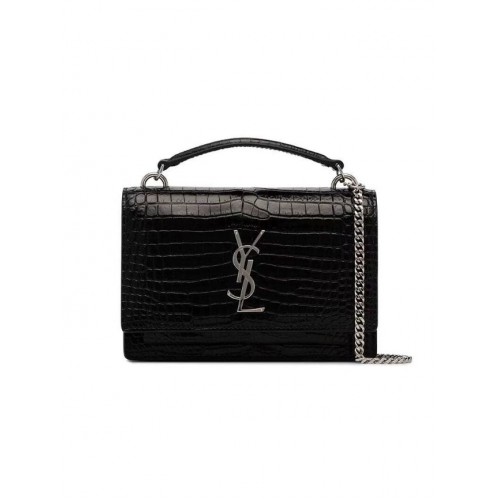 Yves Saint Laurent Borsa a tracolla in pelle di vitello Y533036A metallo nero e argento