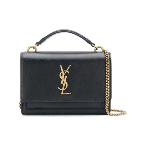 Yves Saint Laurent Borsa a tracolla in pelle di vitello Y533036 metallo nero e dorato