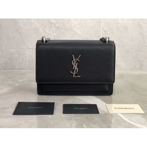 Yves Saint Laurent Borsa a tracolla in pelle di vitello Y542206B metallo nero e argento