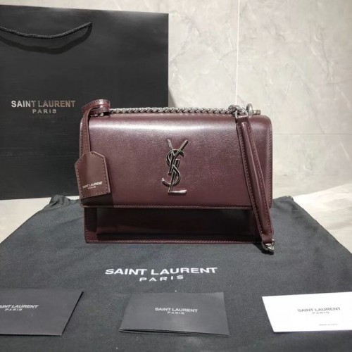 Borsa a tracolla Yves Saint Laurent in pelle di vitello Y542206B Bordeaux &metallo effetto argento