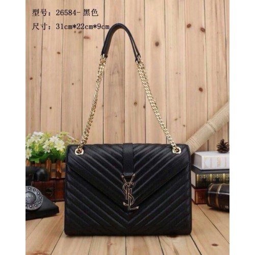 Borsa con patta monogramma classica Yves Saint Laurent Y26584 nera