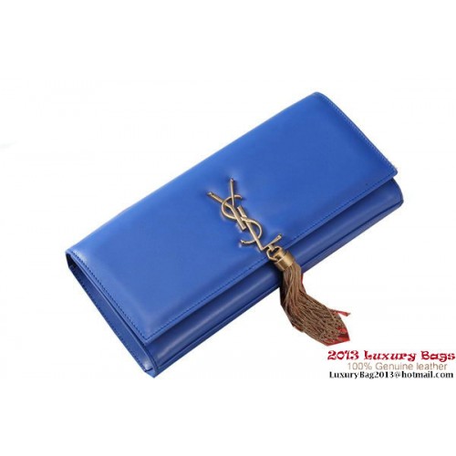 Yves Saint Laurent Classic Monogramme Tassel Pochette Y041 Blu