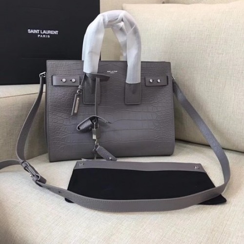 Borsa Yves Saint Laurent Classic Sac De Jour Pelle Cocco Y398709 Grigio