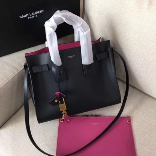 Borsa Yves Saint Laurent Classic Sac De Jour in pelle liscia Y398709 nera e rosa