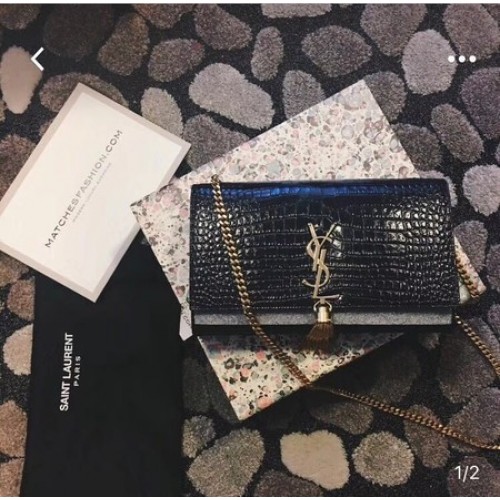 Borsa a Spalla Yves Saint Laurent in Pelle di Coccodrillo 1456 Black&Gold