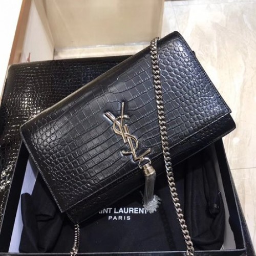 Yves Saint Laurent Borsa A Spalla In Pelle Di Coccodrillo 1456 Black&Silver
