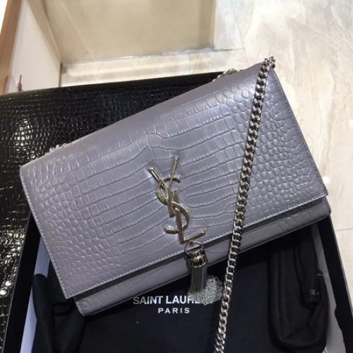 Borsa a tracolla in pelle di coccodrillo Yves Saint Laurent 1456 Grey&Silver