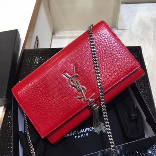 Borsa a tracolla in pelle di coccodrillo Yves Saint Laurent 1456 rossa