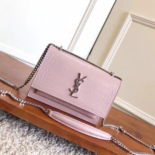 Yves Saint Laurent Cross-body Croco Original Leatehr Borsa a tracolla Y8606 Rosa