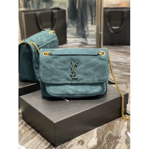 Yves Saint Laurent BORSA ENVELOPE MEDIUM IN CAMOSCIO TRAPUNTATO Y498004 blu