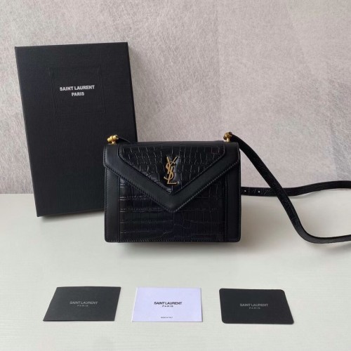 Yves Saint Laurent GABY MINI SATCHEL COCCODRILLO GOFFRATO PELLE LUCIDA Y568890 nero