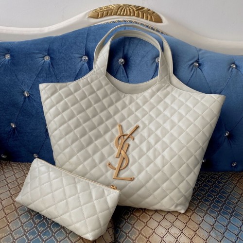 Yves Saint Laurent BORSA SHOPPING ICARE MAXI IN PELLE DI AGNELLO TRAPUNTATA 698652 bianco