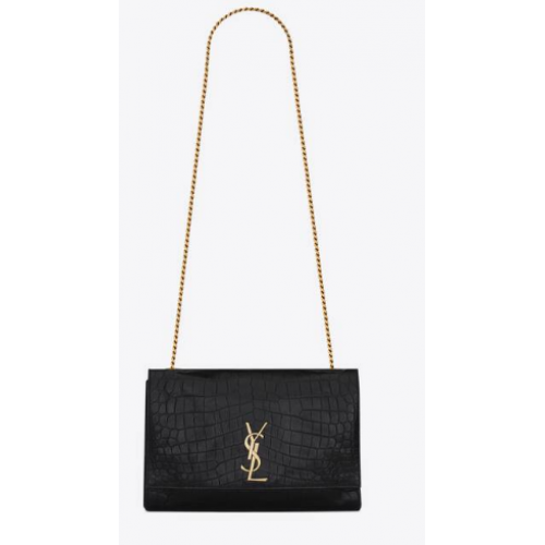 Yves Saint Laurent KATE MEDIUM REVERSIBILE IN CAMOSCIO E PELLE STAMPA COCCODRILLO 55380424
