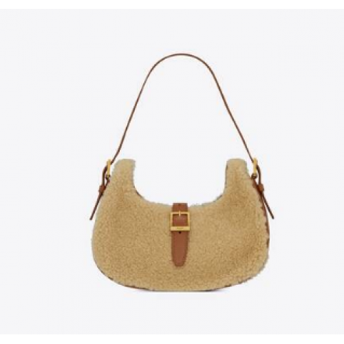 Yves Saint Laurent BORSA HOBO LE FERMOIR IN MERINO SHEARLING 6726152 NATURAL BEIGE BRICK