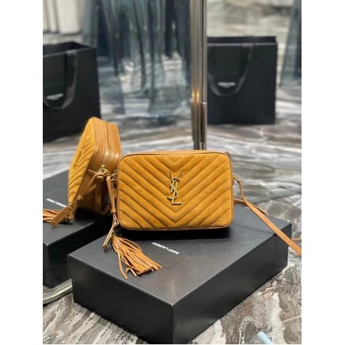 Yves Saint Laurent LOU CAMERA BAG IN CAMOSCIO TRAPUNTATO E PELLE LISCIA 520534 marrone