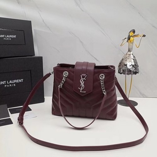 Borsa tote in pelle originale Yves Saint Laurent LOULOU 502717 Vino