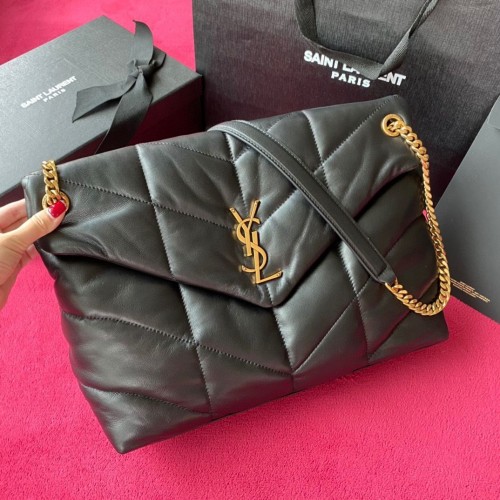 BORSA MEDIA Yves Saint Laurent LOULOU PUFFER IN PELLE OPACA TRAPUNTATA Y577475 Black Gold hardware