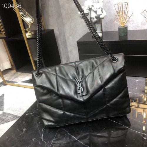 BORSA MEDIA Yves Saint Laurent LOULOU PUFFER IN PELLE OPACA TRAPUNTATA Y577475 Nero