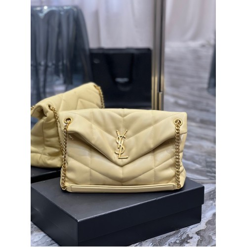 Yves Saint Laurent BORSA LOULOU PUFFER MEDIUM IN PELLE TRAPUNTATA OPACA CRINKLED Y577475 giallo