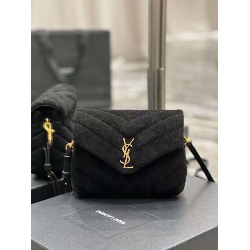 Yves Saint Laurent BORSA LOULOU PICCOLA IN CAMOSCIO TRAPUNTATO A Y 77761 nero
