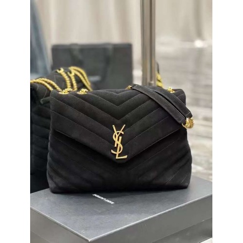 Yves Saint Laurent BORSA LOULOU grande IN CAMOSCIO TRAPUNTATO Y Y787216 nero