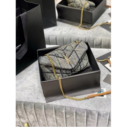 Borsa Yves Saint Laurent Loulou Puffer Small Denim 620333 Blu