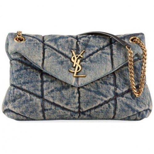 Yves Saint Laurent BORSA PICCOLA PUFFER IN DENIM VINTAGE TRAPUNTATO E CAMOSCIO Y577476 Blu