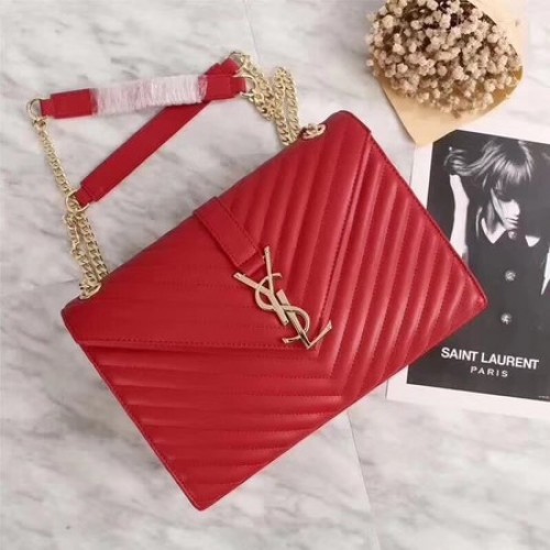 Yves Saint Laurent MONOGRAMME Borsa a Spalla in Pelle di Vitello 26588 Rossa