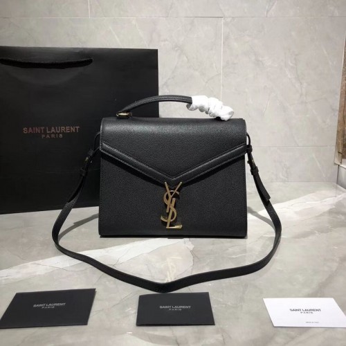 Yves Saint Laurent BORSA CASSANDRA TOP HANDLE MEDIA IN PELLE GOFFRATA GRAIN DE POUDRE Y578000 Nero