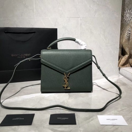 Yves Saint Laurent BORSA CASSANDRA TOP HANDLE MEDIA IN PELLE GOFFRATA GRAIN DE POUDRE Y578000 Verde