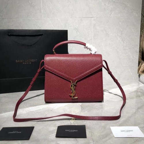 Yves Saint Laurent BORSA CASSANDRA TOP HANDLE MEDIA IN PELLE GOFFRATA GRAIN DE POUDRE Y578000 Rosso