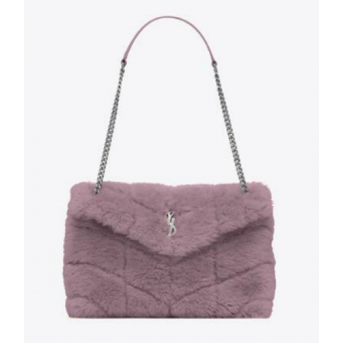 Yves Saint Laurent PUFFER BAG IN MERINO SHEARLING E PELLE DI AGNELLO Y597476 LILLA