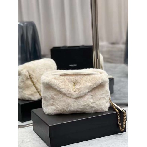 Yves Saint Laurent PUFFER BAG IN MERINO SHEARLING E PELLE DI AGNELLO Y597476 bianco