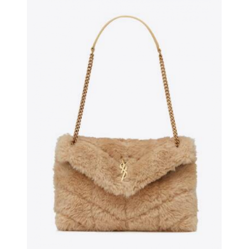 Yves Saint Laurent PUFFER BAG IN MERINO SHEARLING E PELLE DI AGNELLO 179540 NATURAL BEIGE