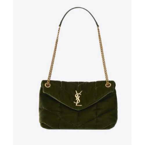 Yves Saint Laurent BORSA PICCOLA PUFFER IN VELOUIS VUITTONET E PELLE DI AGNELLO 747627 DARK KHAKI