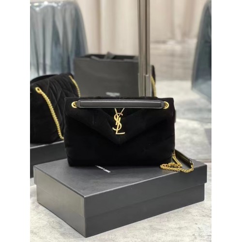 Yves Saint Laurent BORSA PICCOLA PUFFER IN VELOUIS VITTONETTE E PELLE DI AGNELLO 747627 nero